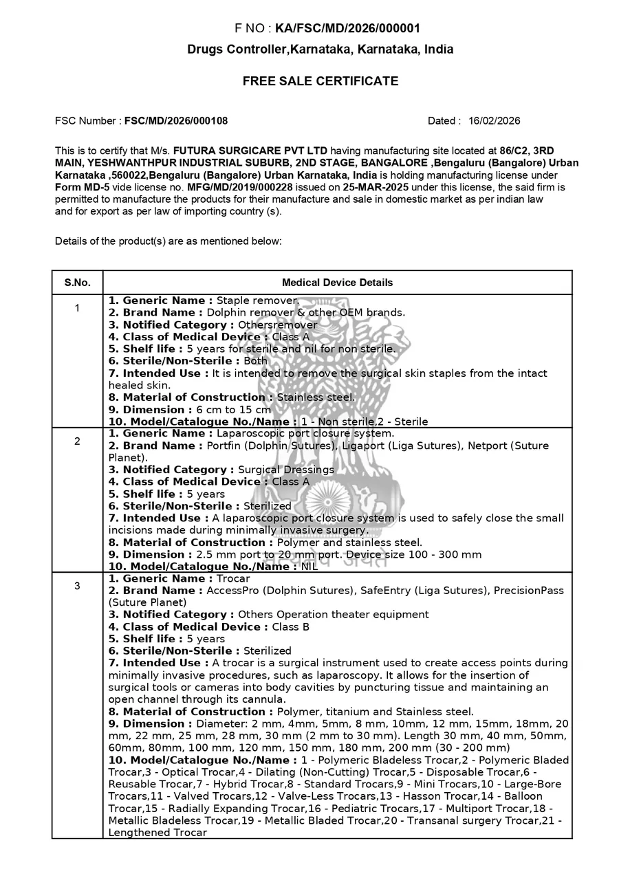 Free Sale Certificate — Drugs Controller · Karnataka