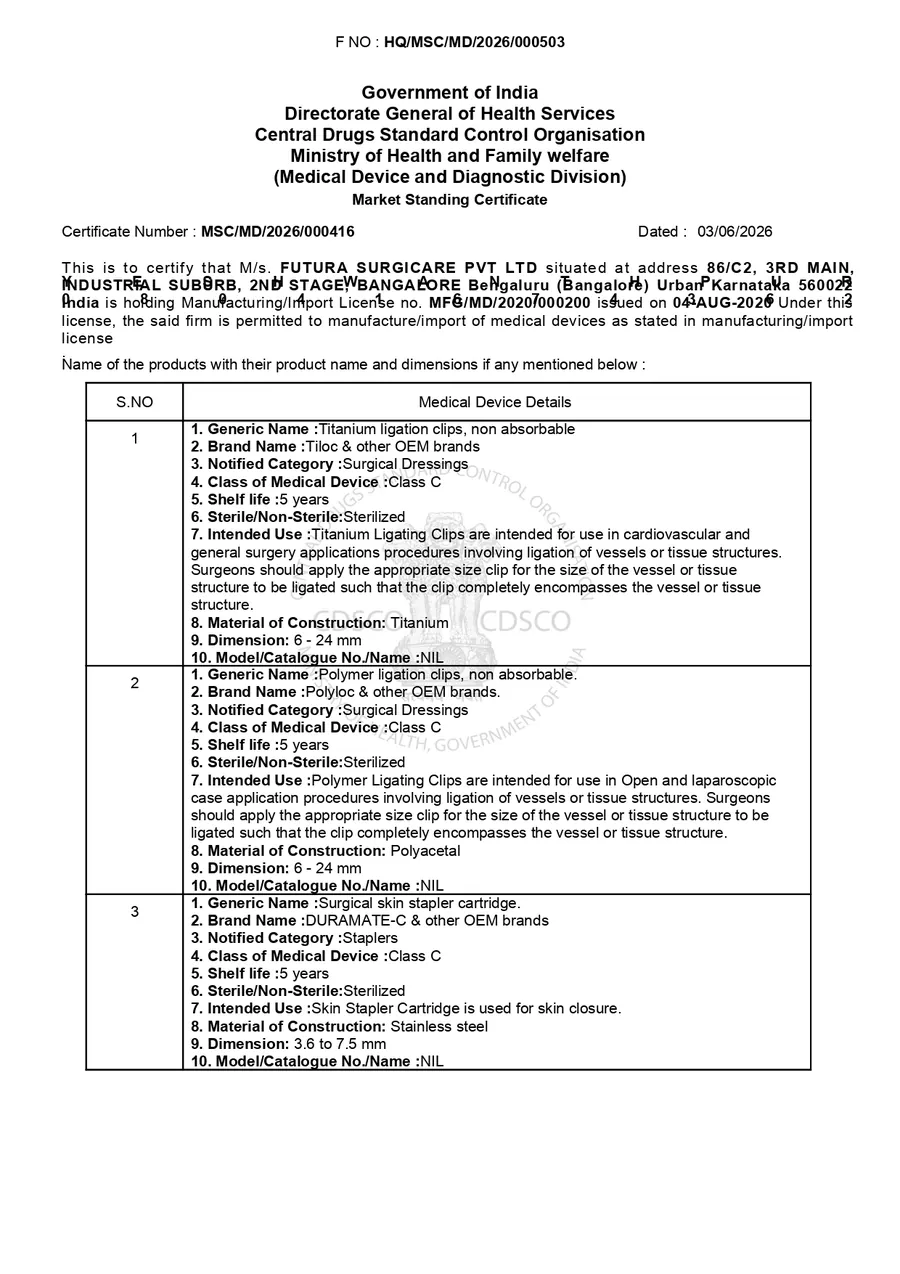 Market Standing Certificate — CDSCO · Government of India