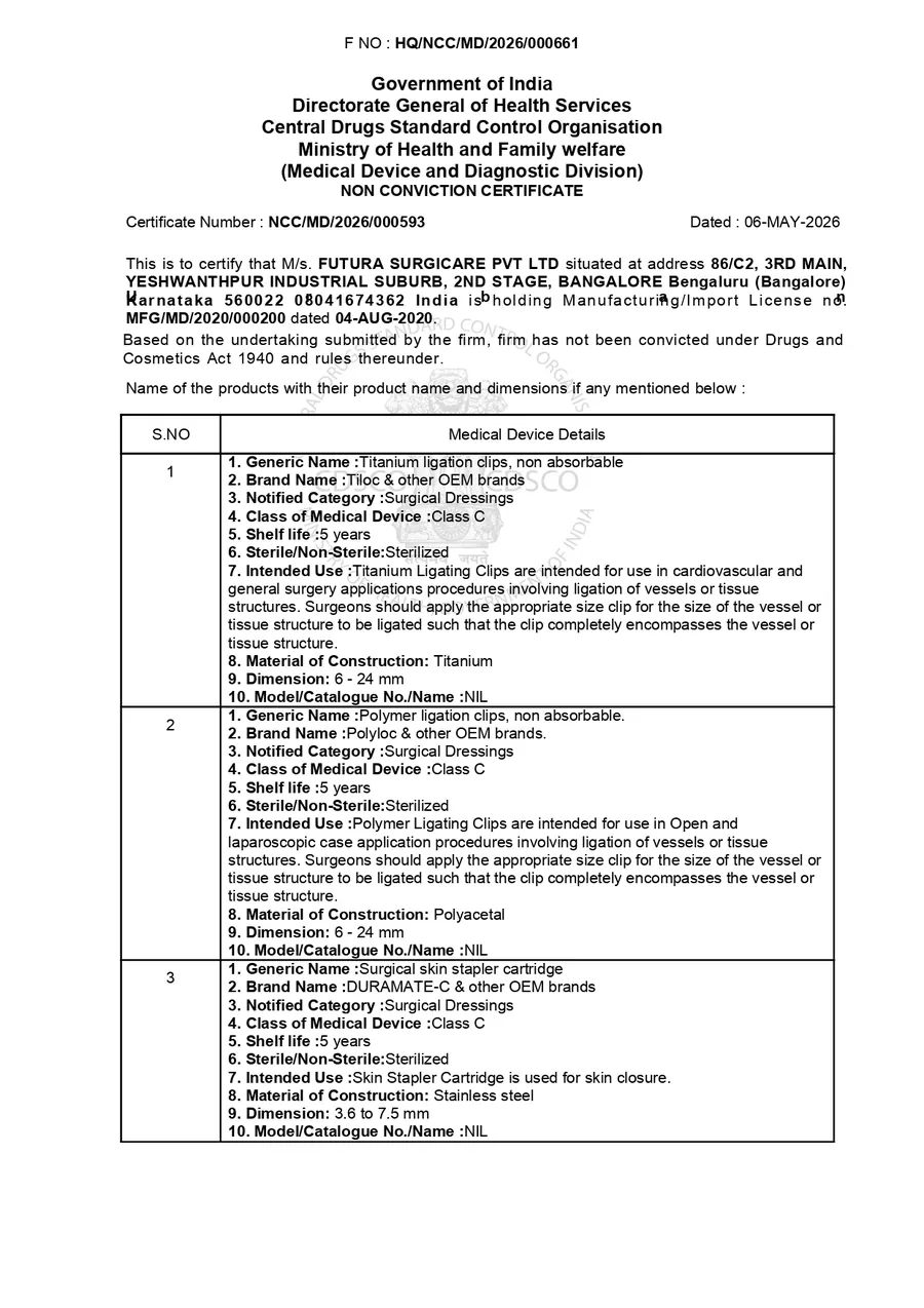 Non-Conviction Certificate — CDSCO · Government of India