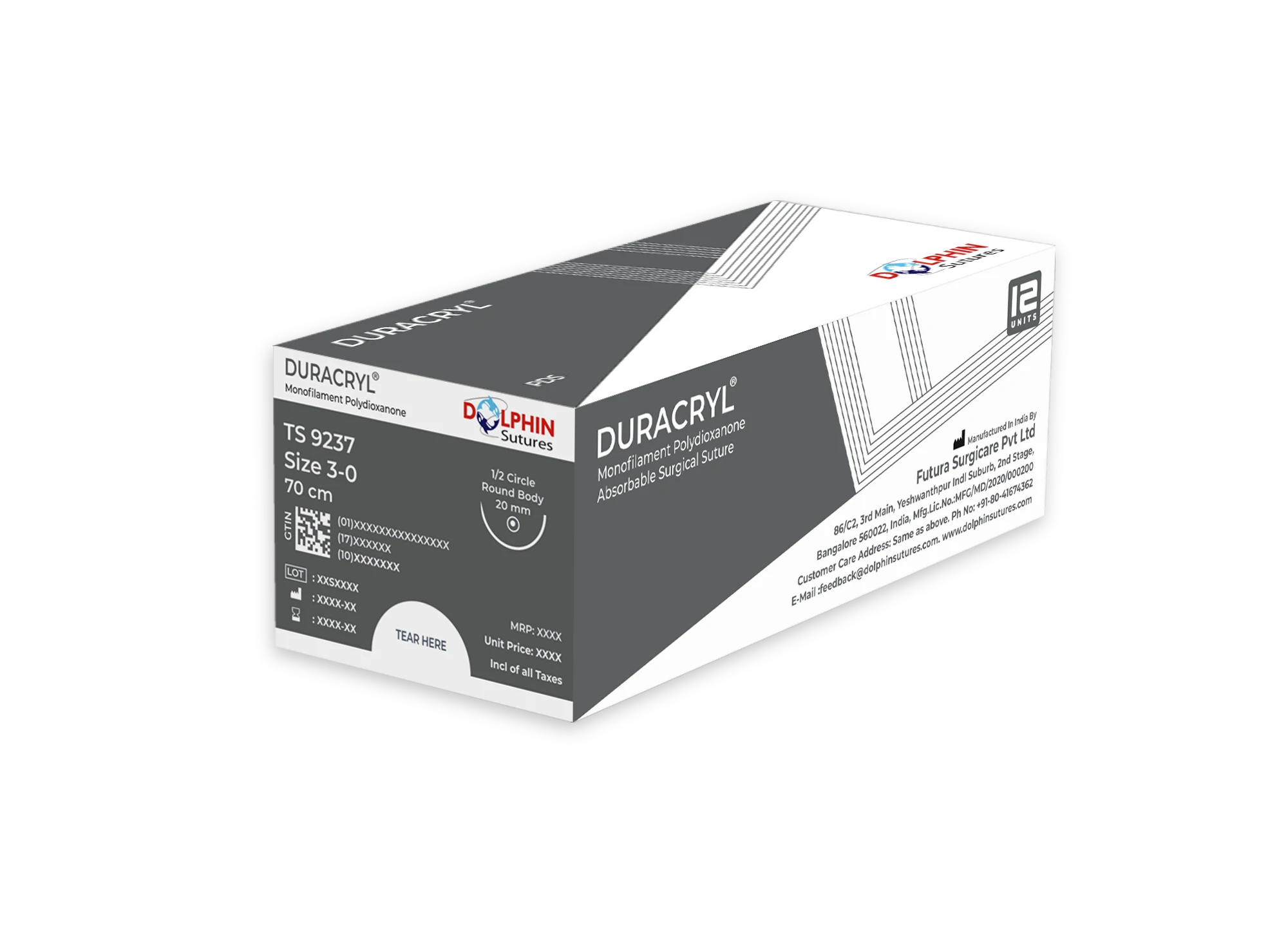 PDVet Polydioxanone Suture Box - 12 Pack 3-0 75cm With Reverse Cutting Needle